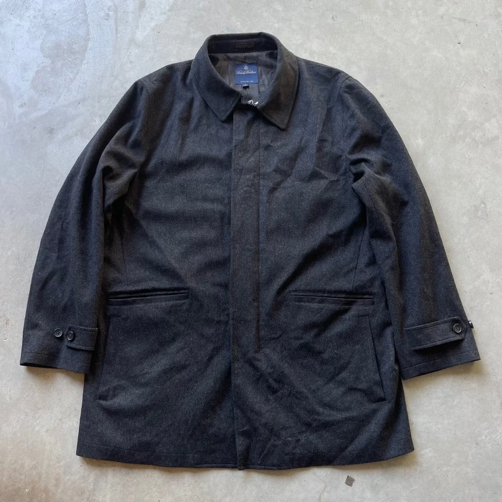 Brooks Brothers Loro Piana Storm System Wool Car Coat Mens XL Charcoal Grey